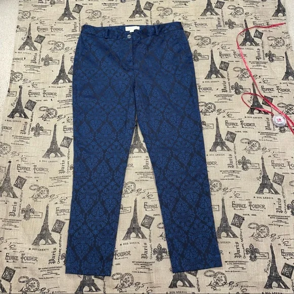 NWOT Michael Michael Kors Navy /Black Metallic Royal damask Print Pant Size 12 - Picture 3 of 10